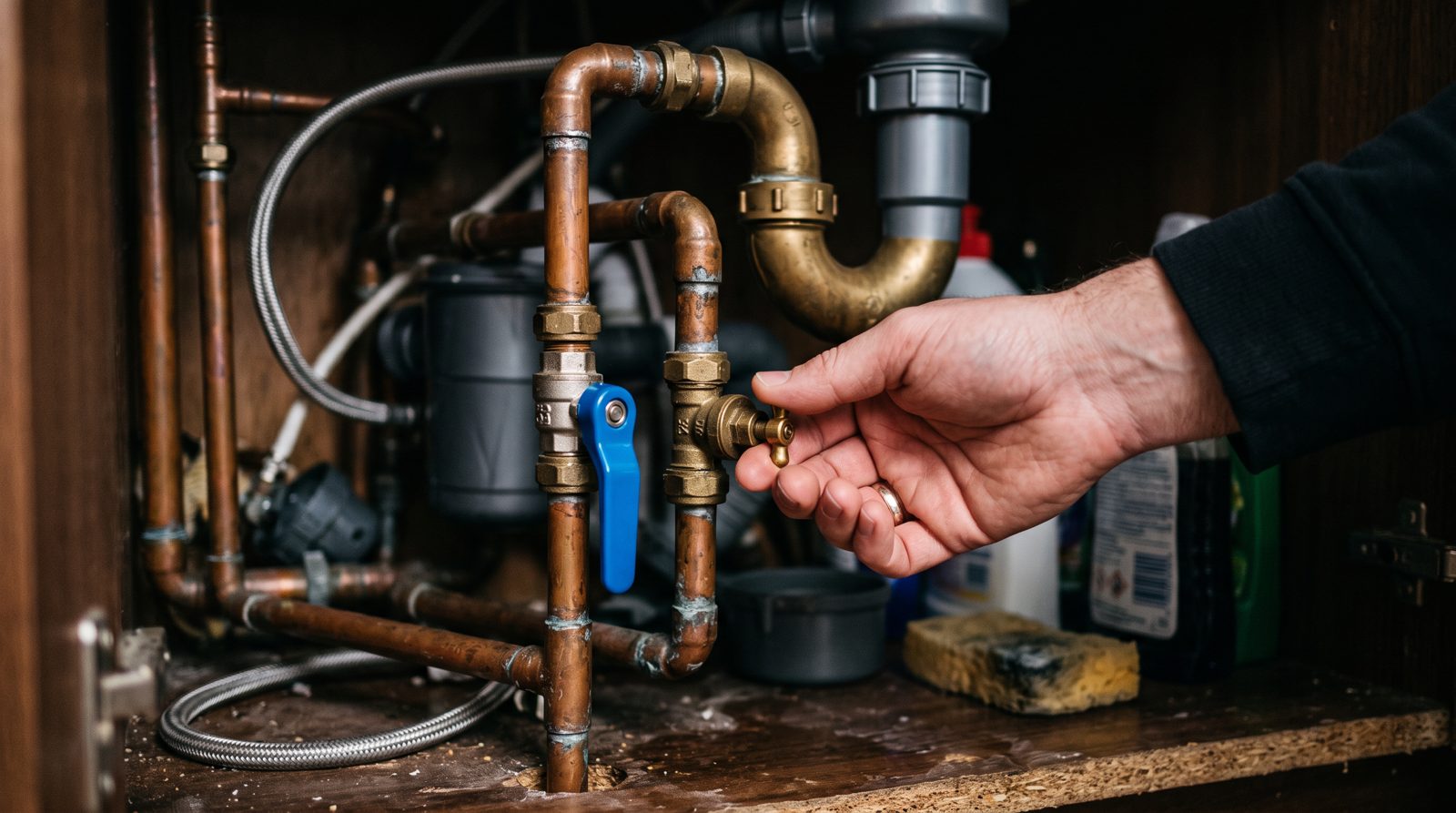 Turning off the stopcock during a boiler installation