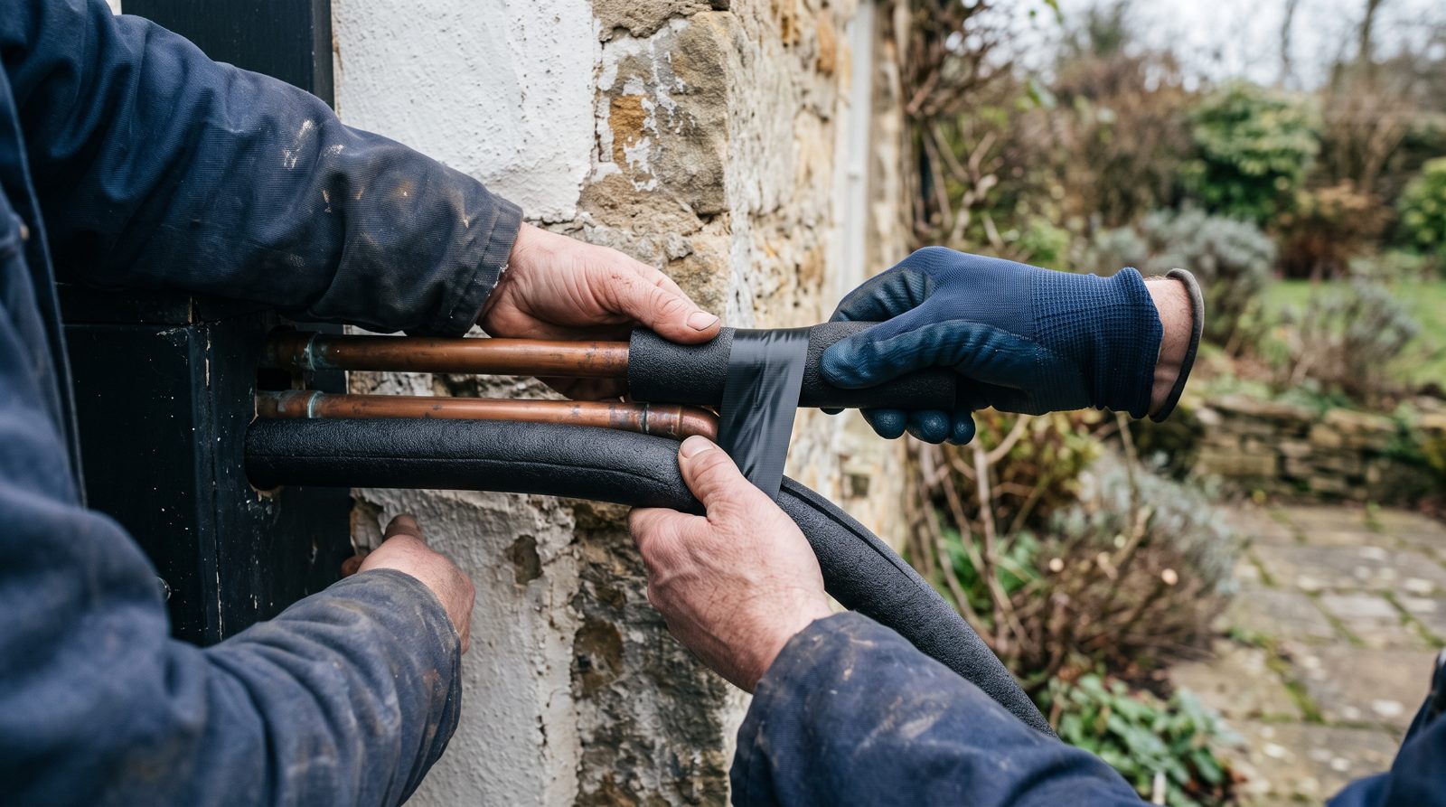 Insulating the pipework between an external oil boiler and the house