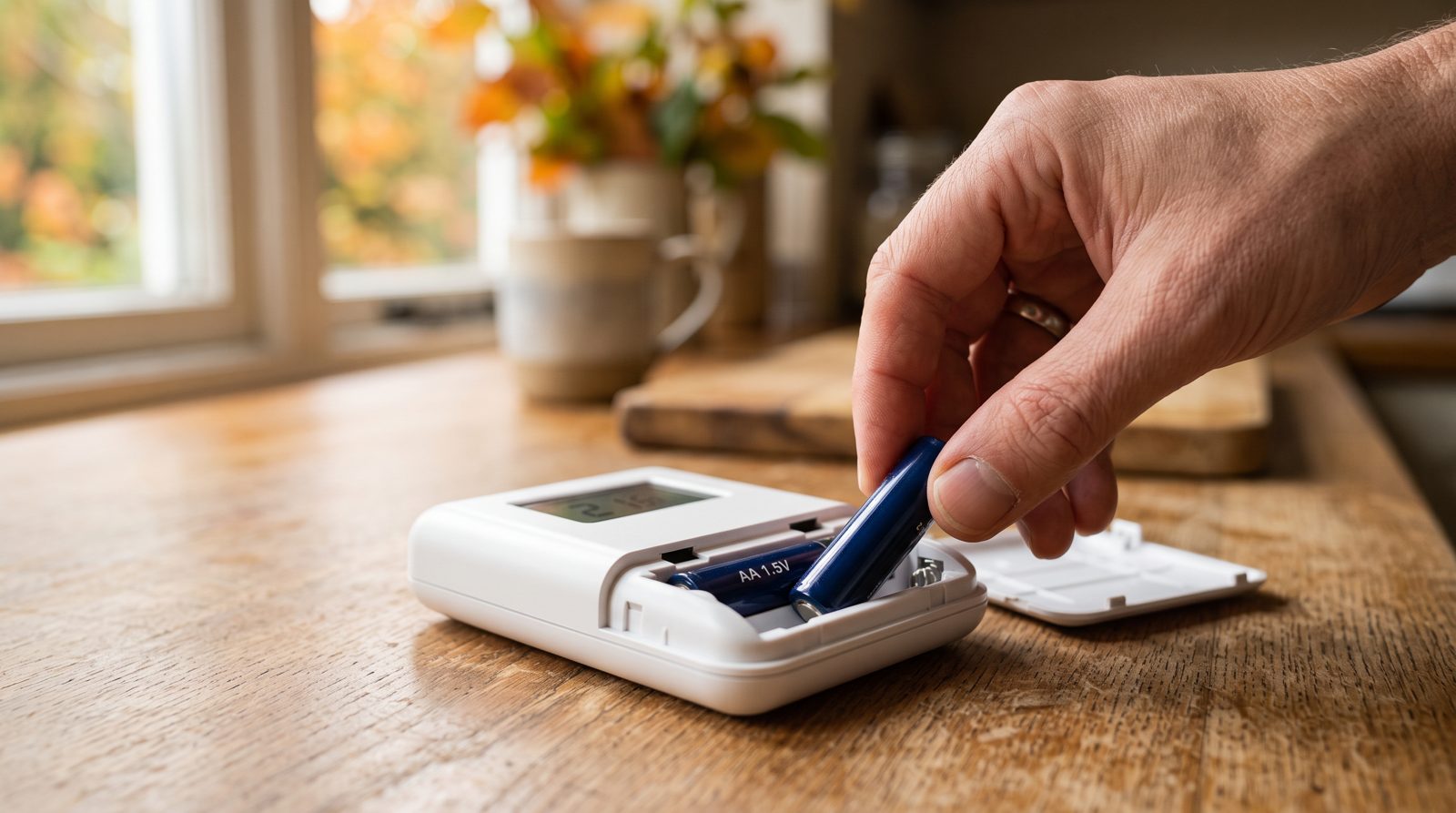 Replacing the batteries in a wireless room thermostat