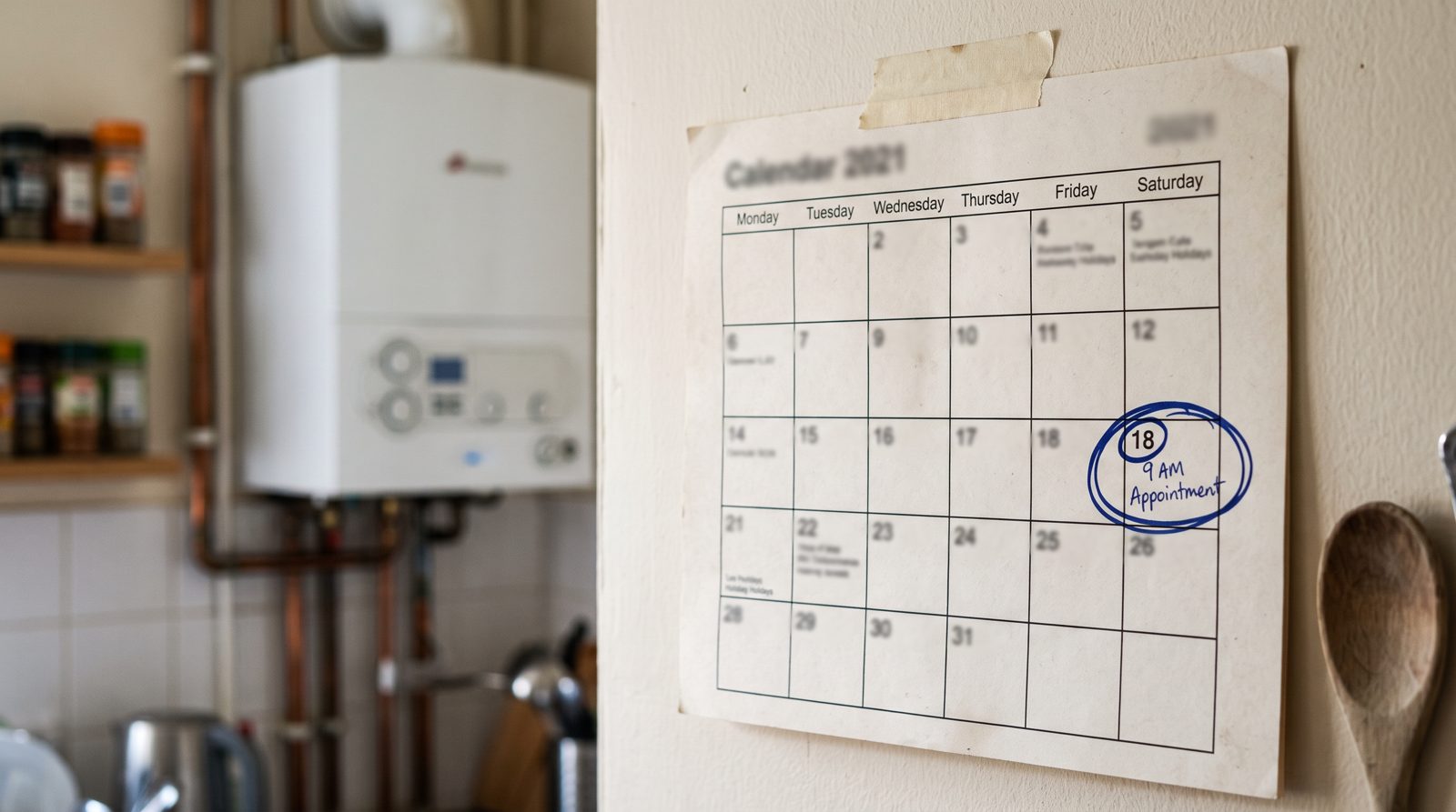 Calendar with the annual boiler service date circled
