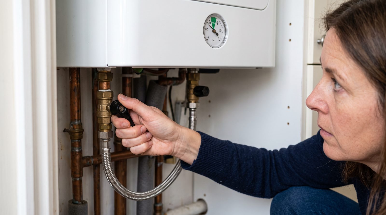 Opening the filling loop valve beneath a boiler