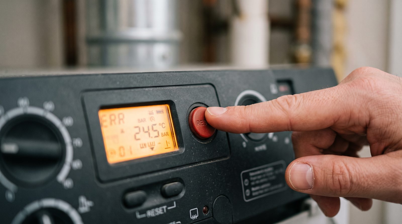 Pressing the reset button on a boiler control panel