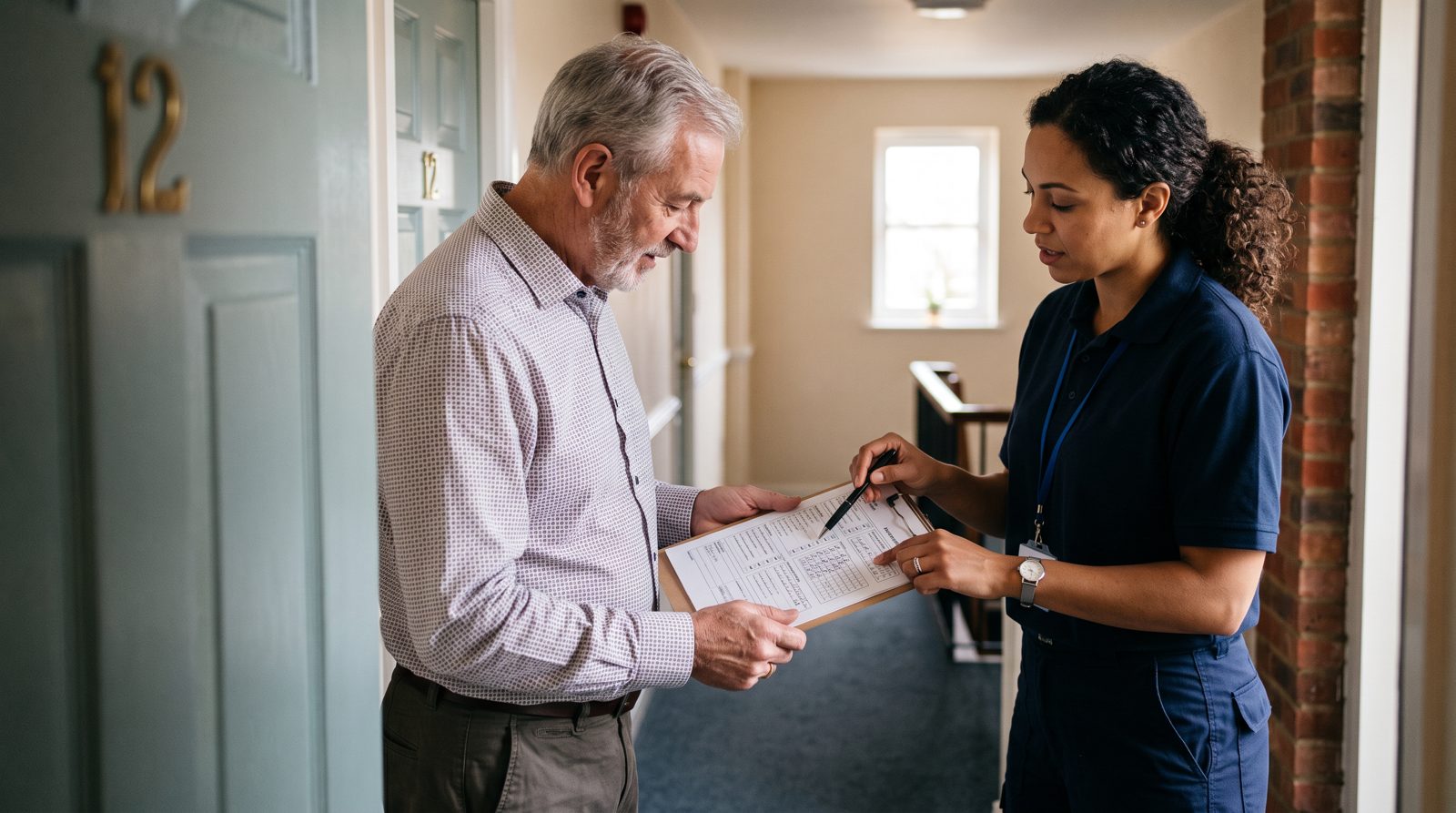 Engineer handing over a landlord gas safety record