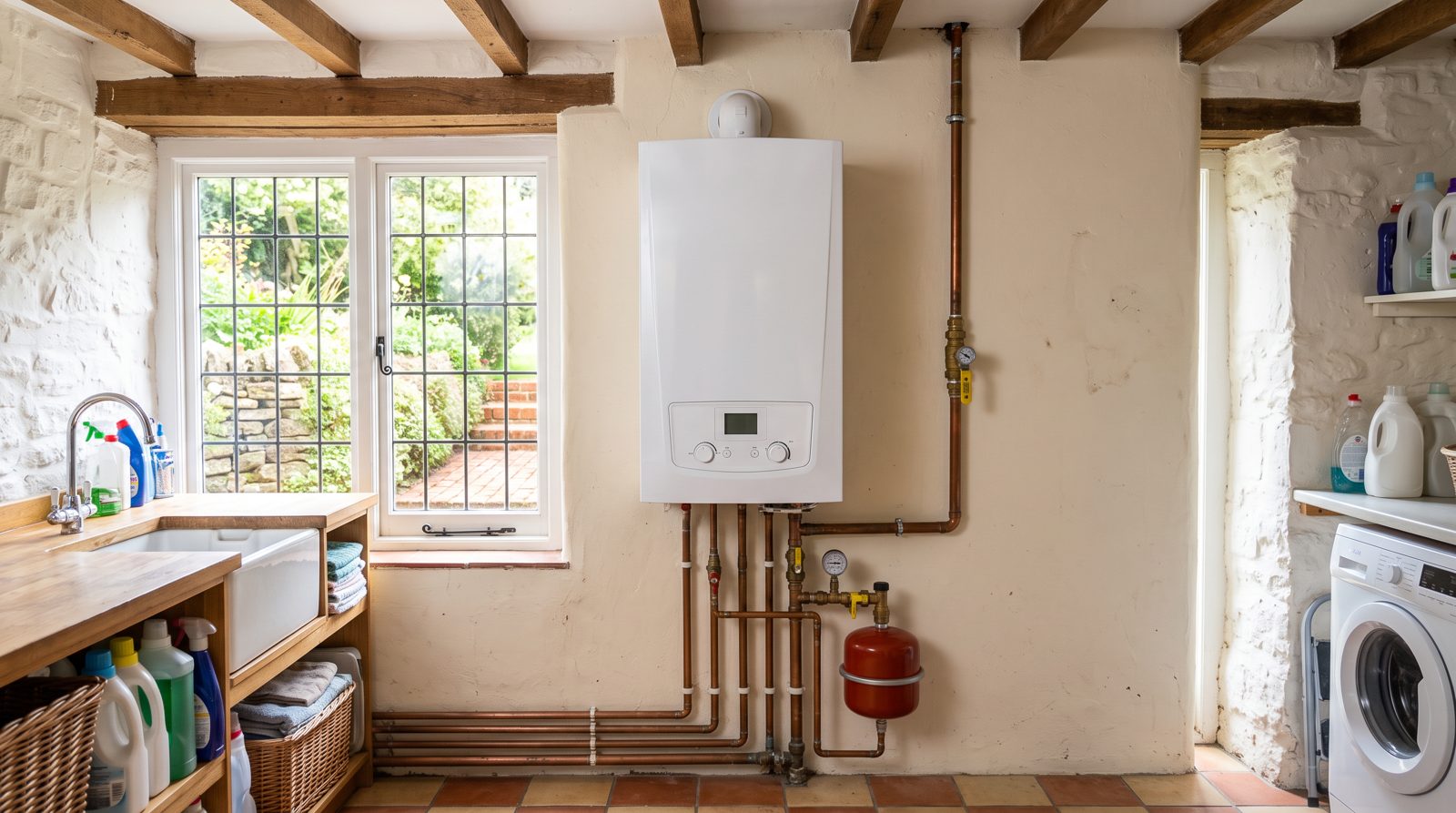 Wall-hung LPG combi boiler installed in a rural home