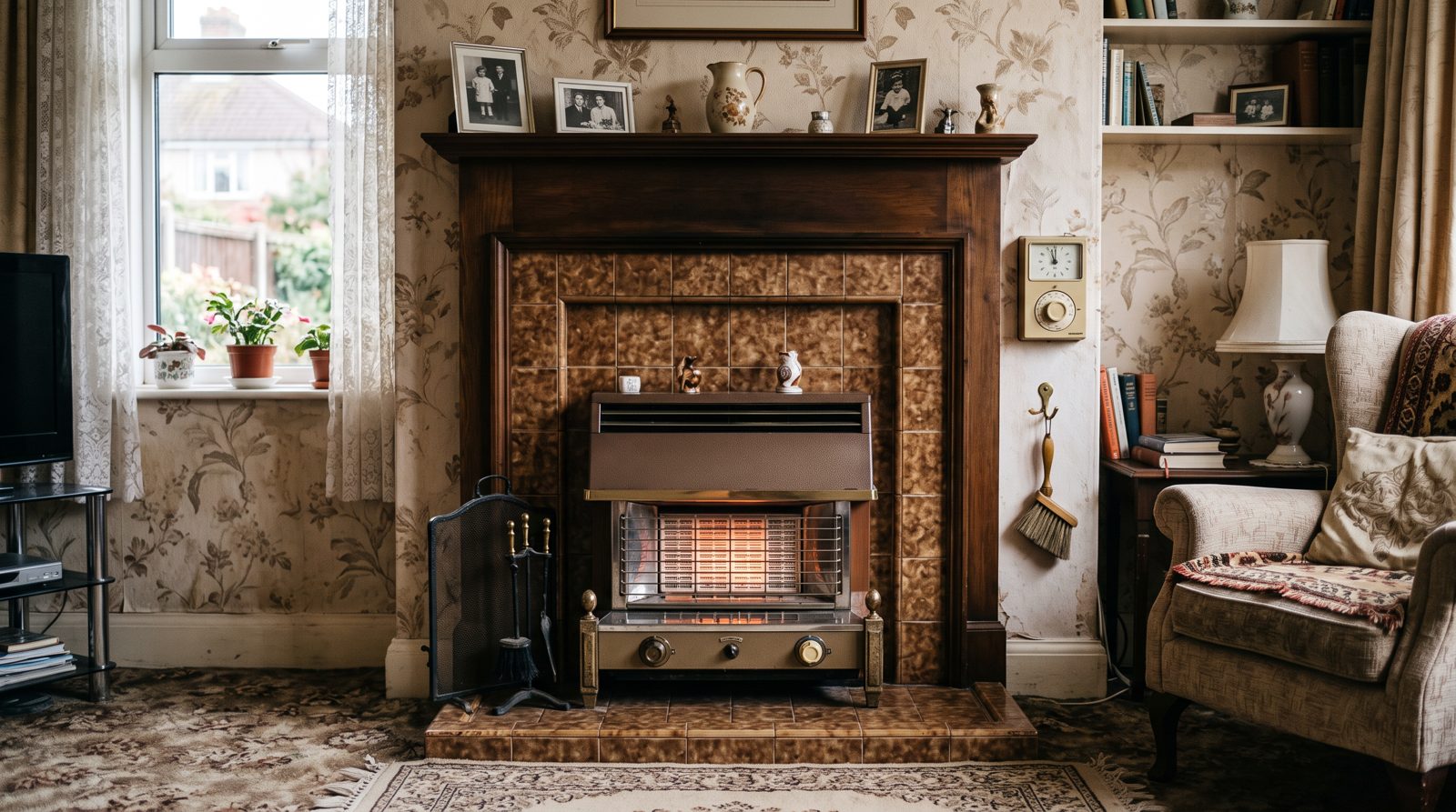 Old back boiler being removed from a fireplace recess