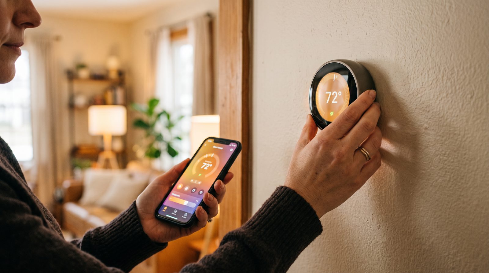 Smart thermostat controlling a combi boiler from a hallway wall
