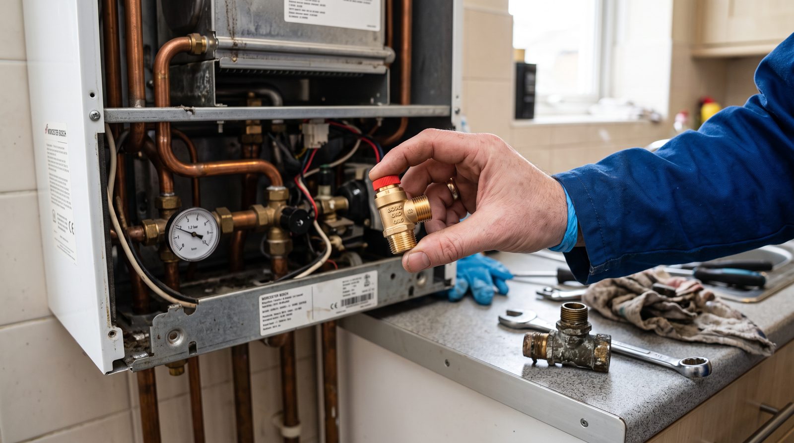 Replacing a boiler pressure relief valve