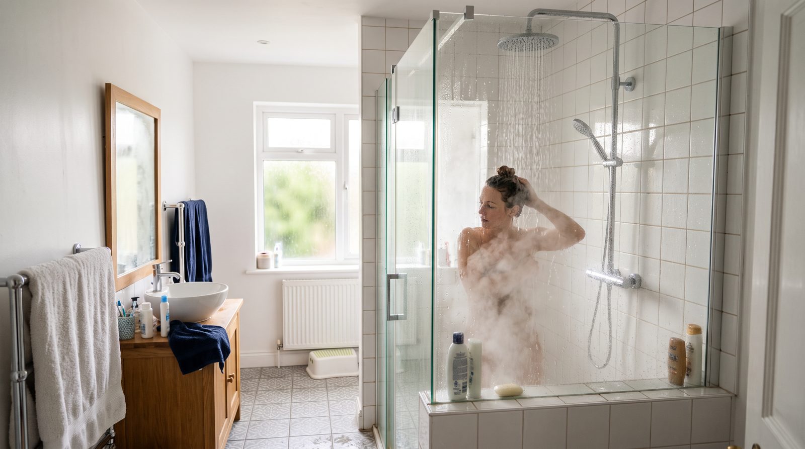 Strong hot water flow from a cylinder-based system serving two showers