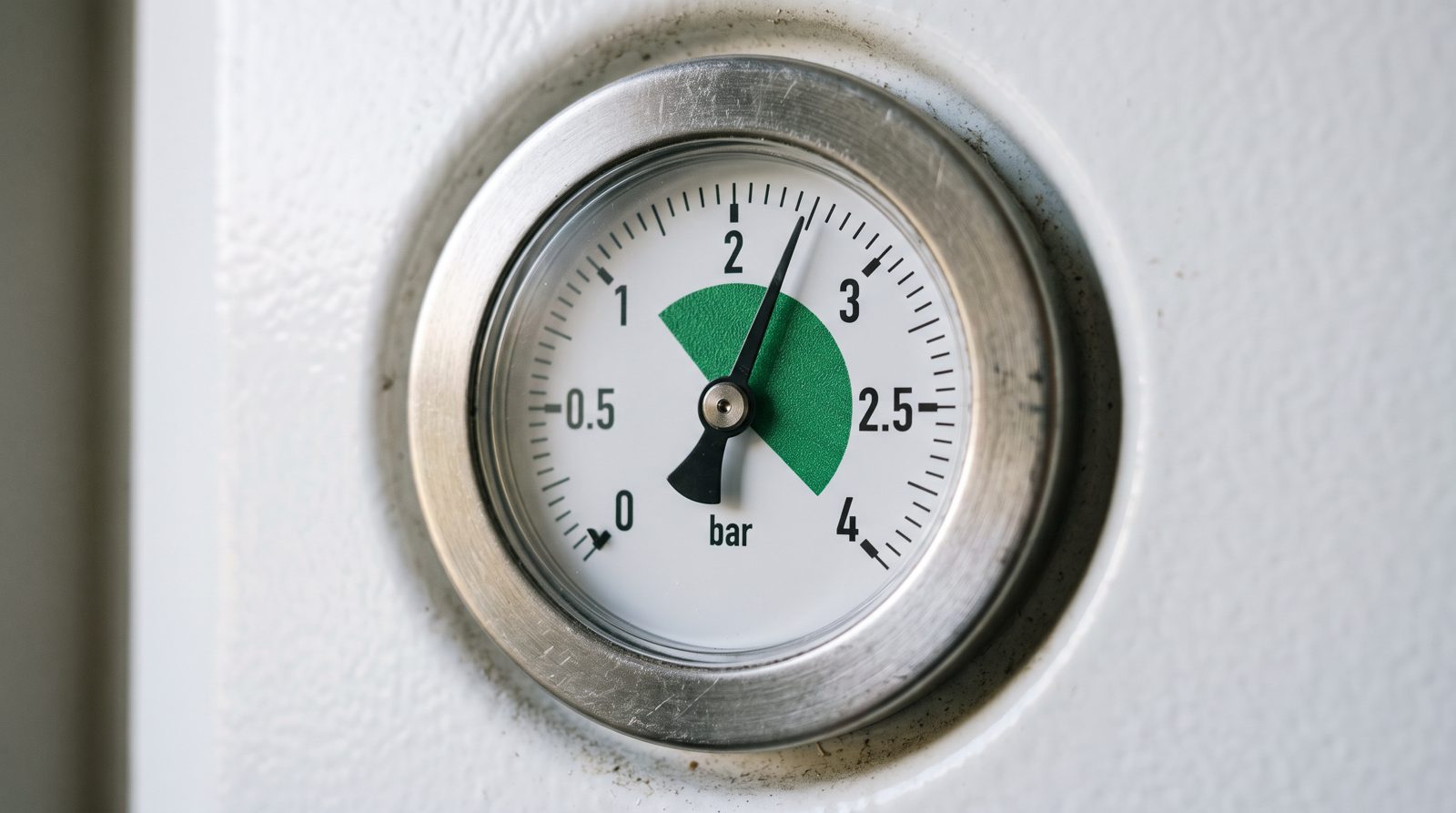 Boiler pressure gauge showing a healthy reading in the green zone